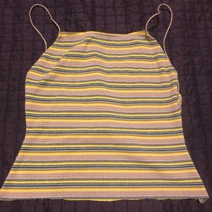 Yellow striped 70s style crop top